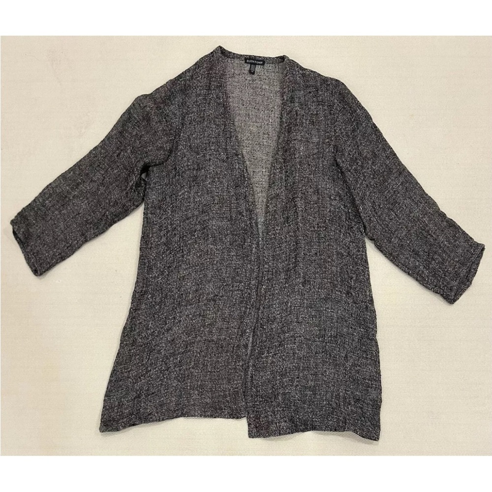 EILEEN FISHER Cardigan Organic Linen Open Front Long Sleeve Gray Sz S